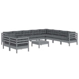 11 Piece Garden Lounge Set with Cushions Grey Solid Pinewood