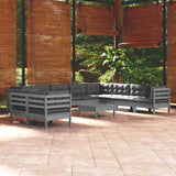 11 Piece Garden Lounge Set with Cushions Grey Solid Pinewood