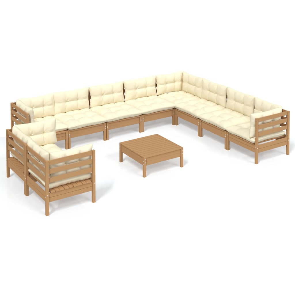 11 Piece Garden Lounge Set with Cushions Honey Brown Pinewood