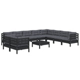 11 Piece Garden Lounge Set with Cushions Black Solid Pinewood - Side View