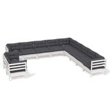 11 Piece Garden Lounge Set with Cushions White Solid Pinewood - Front View