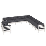 11 Piece Garden Lounge Set with Cushions White Solid Pinewood - Side View