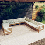 11 Piece Garden Lounge Set with Cushions Honey Brown Pinewood