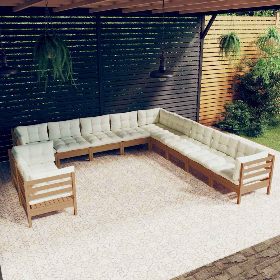 11 Piece Garden Lounge Set with Cushions Honey Brown Pinewood