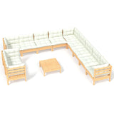 12 Piece Garden Lounge Set with Cream Cushions Solid Pinewood - Front View
