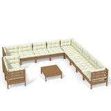 12 Piece Garden Lounge Set with Cushions Honey Brown Pinewood - Front View