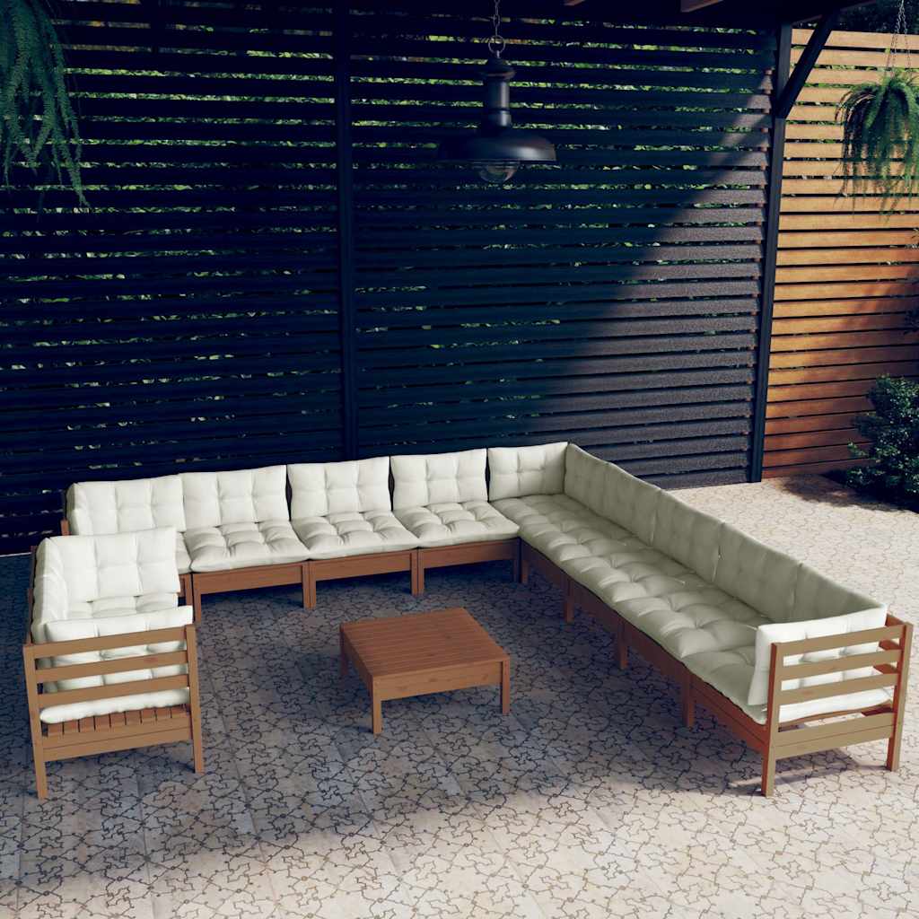 12 Piece Garden Lounge Set with Cushions Honey Brown Pinewood