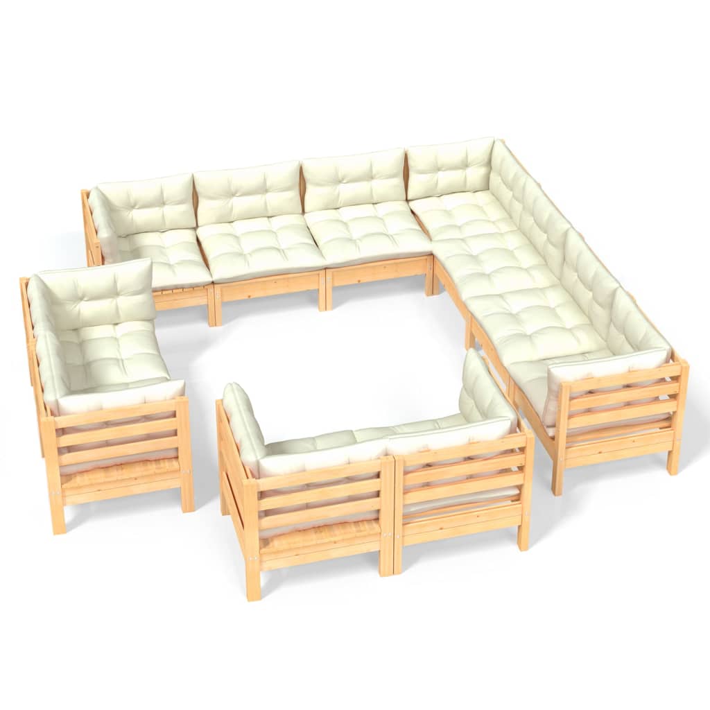 11 Piece Garden Lounge Set with Cream Cushions Solid Pinewood