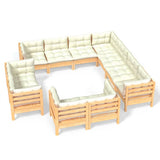 11 Piece Garden Lounge Set with Cream Cushions Solid Pinewood - Front View