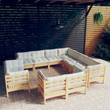 11 Piece Garden Lounge Set with Cream Cushions Solid Pinewood