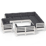 11 Piece Garden Lounge Set with Cushions White Solid Pinewood - Front View