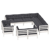 11 Piece Garden Lounge Set with Cushions White Solid Pinewood - Side View