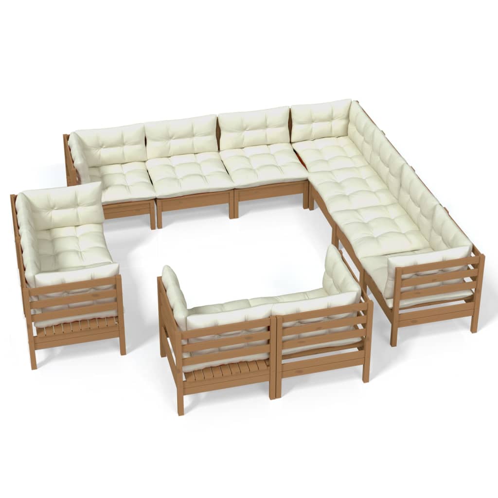 11 Piece Garden Lounge Set with Cushions Honey Brown Pinewood