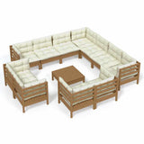 12 Piece Garden Lounge Set with Cushions Honey Brown Pinewood - Front View