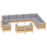 12 Piece Garden Lounge Set with Grey Cushions Solid Pinewood - Side View