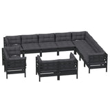 12 Piece Garden Lounge Set with Cushions Black Solid Pinewood - Side View