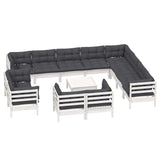 13 Piece Garden Lounge Set with Cushions White Solid Pinewood - Side View