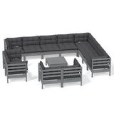 13 Piece Garden Lounge Set with Cushions Grey Solid Pinewood