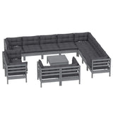 13 Piece Garden Lounge Set with Cushions Grey Solid Pinewood