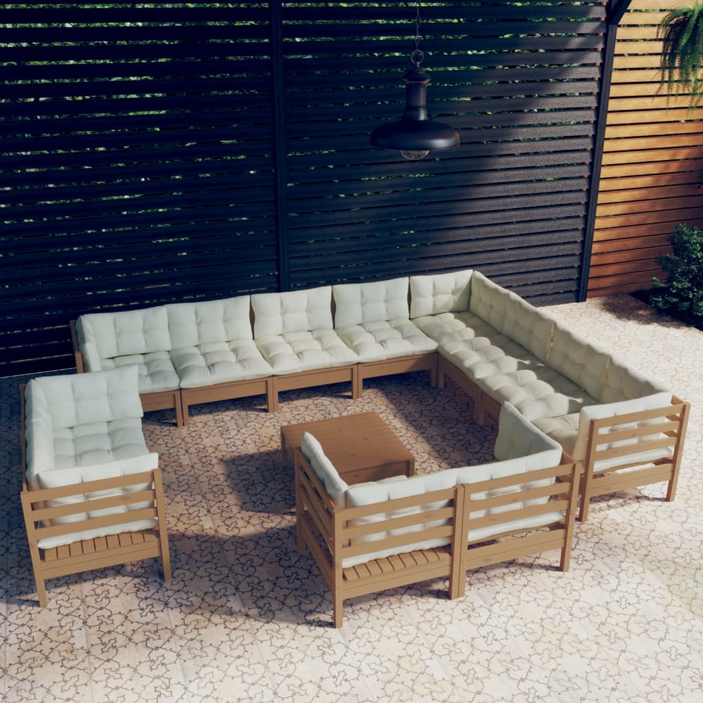 13 Piece Garden Lounge Set with Cushions Honey Brown Pinewood