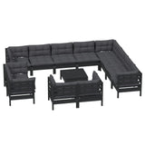 13 Piece Garden Lounge Set with Cushions Black Solid Pinewood - Side View