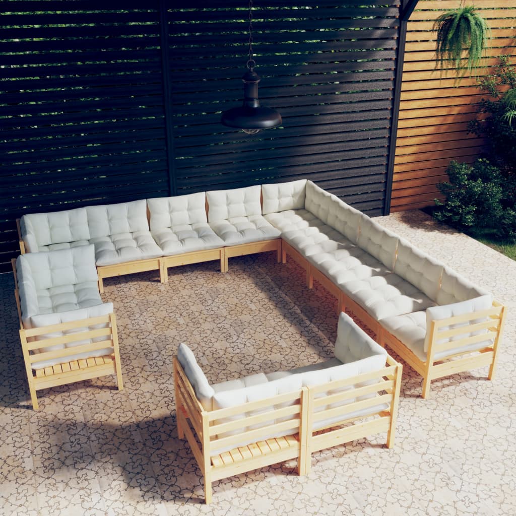 13 Piece Garden Lounge Set with Cream Cushions Solid Pinewood
