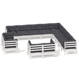 13 Piece Garden Lounge Set with Cushions White Solid Pinewood
