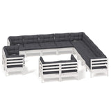 13 Piece Garden Lounge Set with Cushions White Solid Pinewood - Front View