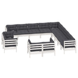 13 Piece Garden Lounge Set with Cushions White Solid Pinewood - Side View
