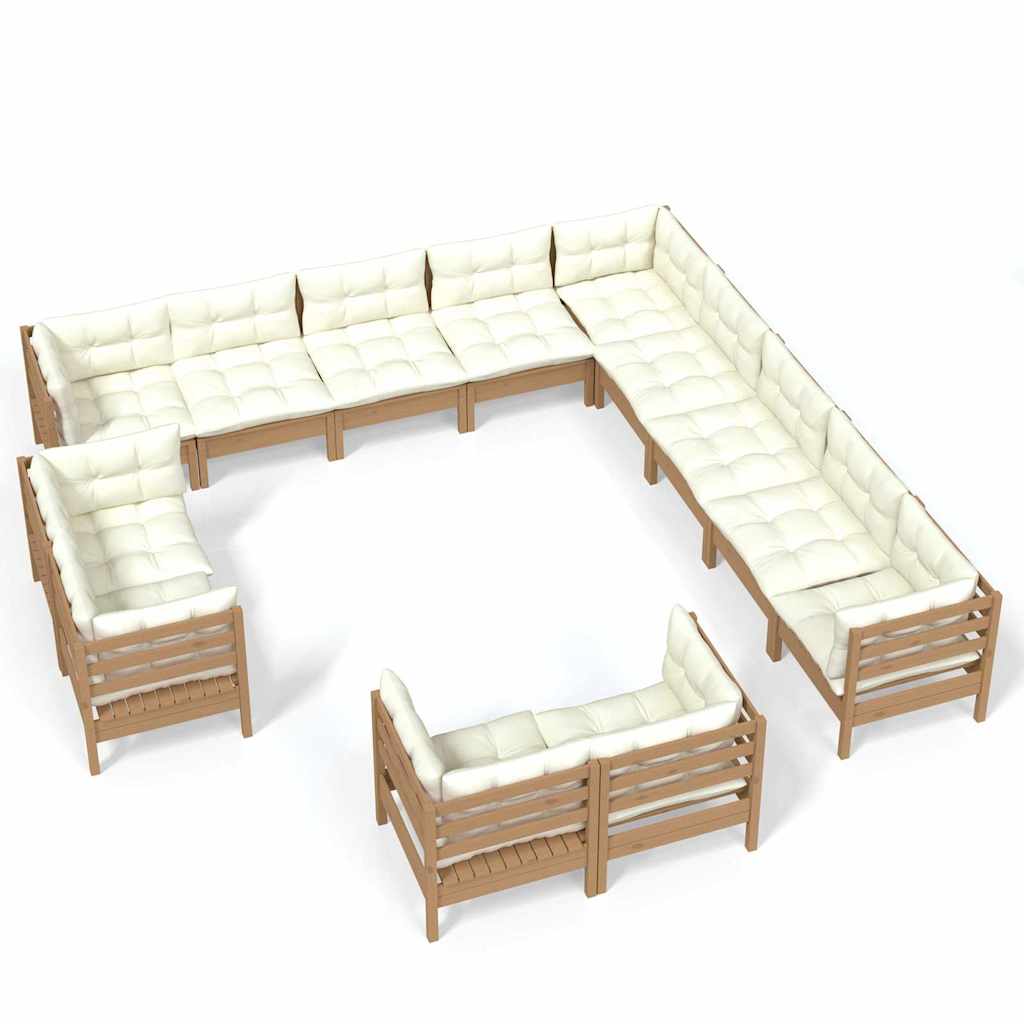13 Piece Garden Lounge Set with Cushions Honey Brown Pinewood