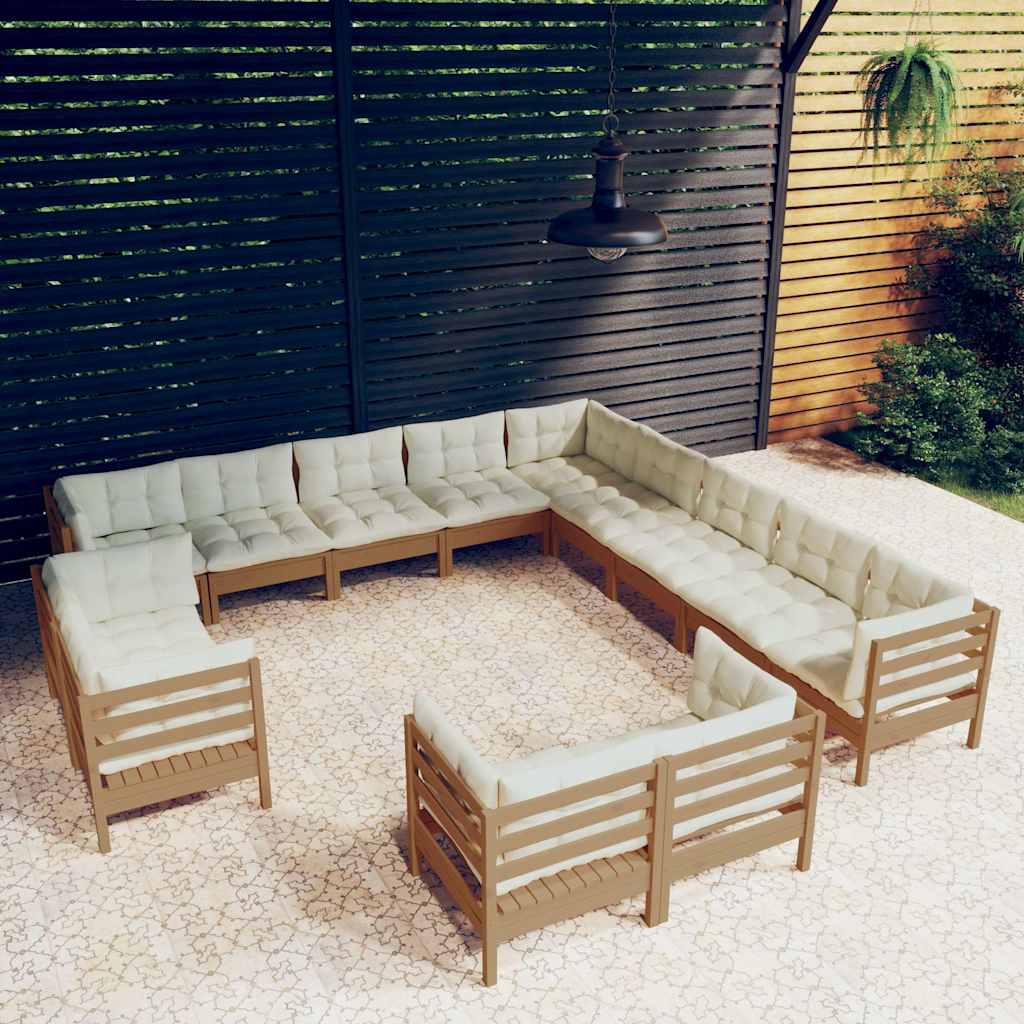 13 Piece Garden Lounge Set with Cushions Honey Brown Pinewood