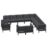 13 Piece Garden Lounge Set with Cushions Black Solid Pinewood - Side View