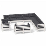 14 Piece Garden Lounge Set with Cushions White Solid Pinewood - Front View
