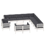 14 Piece Garden Lounge Set with Cushions White Solid Pinewood - Side View