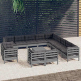 14 Piece Garden Lounge Set with Cushions Grey Solid Pinewood