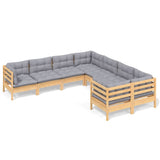 8 Piece Garden Lounge Set with Grey Cushions Solid Pinewood - Front View
