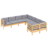 8 Piece Garden Lounge Set with Grey Cushions Solid Pinewood - Side View