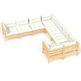 8 Piece Garden Lounge Set with Cream Cushions Solid Pinewood - Front View