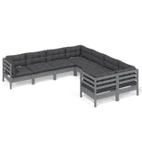 8 Piece Garden Lounge Set with Cushions Grey Solid Pinewood - Front View