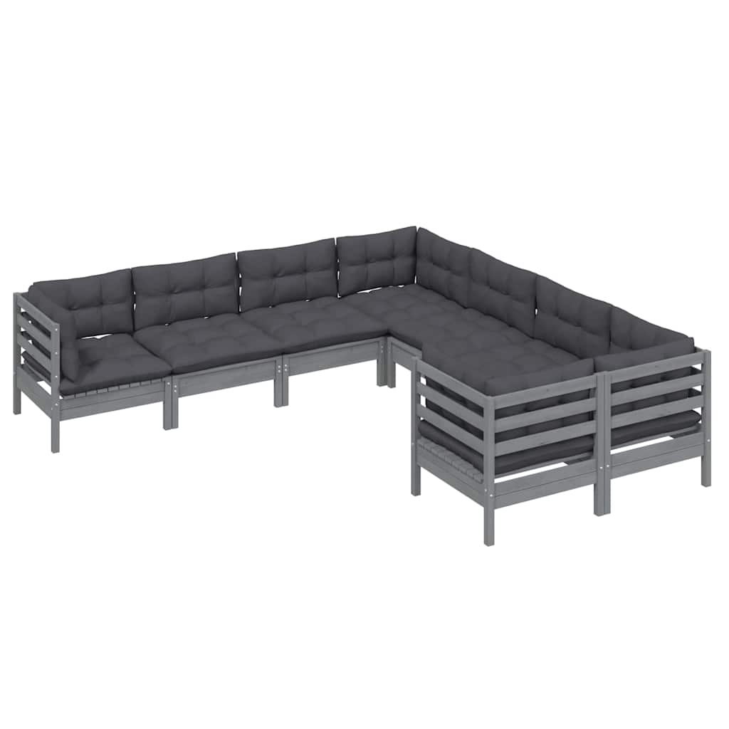 8 Piece Garden Lounge Set with Cushions Grey Solid Pinewood