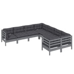 8 Piece Garden Lounge Set with Cushions Grey Solid Pinewood