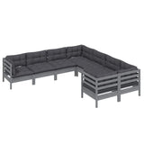 8 Piece Garden Lounge Set with Cushions Grey Solid Pinewood - Side View