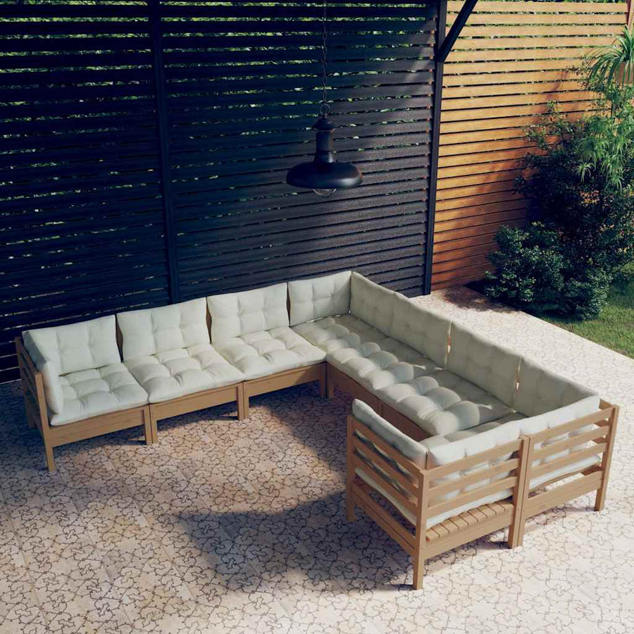 8 Piece Garden Lounge Set with Cushions Honey Brown Pinewood