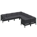 8 Piece Garden Lounge Set with Cushions Black Solid Pinewood - Side View