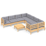 9 Piece Garden Lounge Set with Grey Cushions Pinewood - Front View