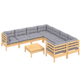 9 Piece Garden Lounge Set with Grey Cushions Pinewood - Side View