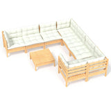 9 Piece Garden Lounge Set with Cream Cushions Pinewood - Front View