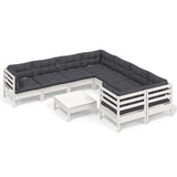 9 Piece Garden Lounge Set with Cushions White Pinewood - Front View