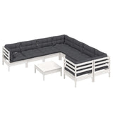 9 Piece Garden Lounge Set with Cushions White Pinewood - Side View
