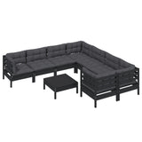 9 Piece Garden Lounge Set with Cushions Black Pinewood - Side View